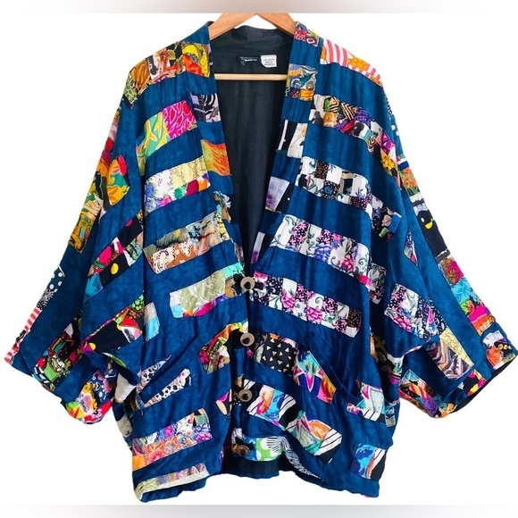 NATIVEWEAR DESIGNS Oversized Bohemian Lagenlook Appliqué Patchwork Jacket Size M - Picture 4 of 9